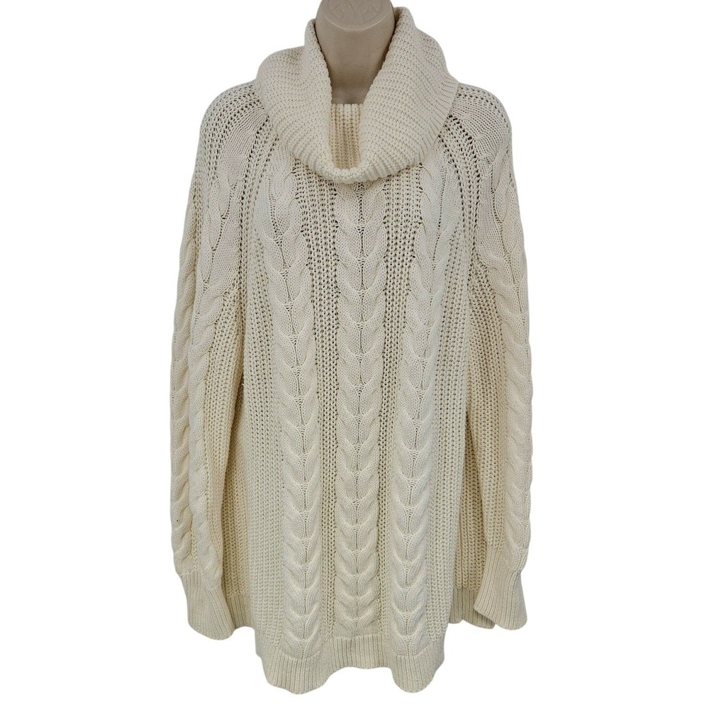 Haven Well Within Sweater Women L White Cable Knit Fisherman‎ Preppy Cabincore